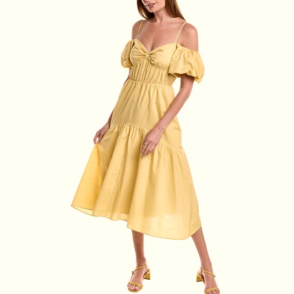 Vince Sweetheart Puff Sleeve Tiered Midi Dress
